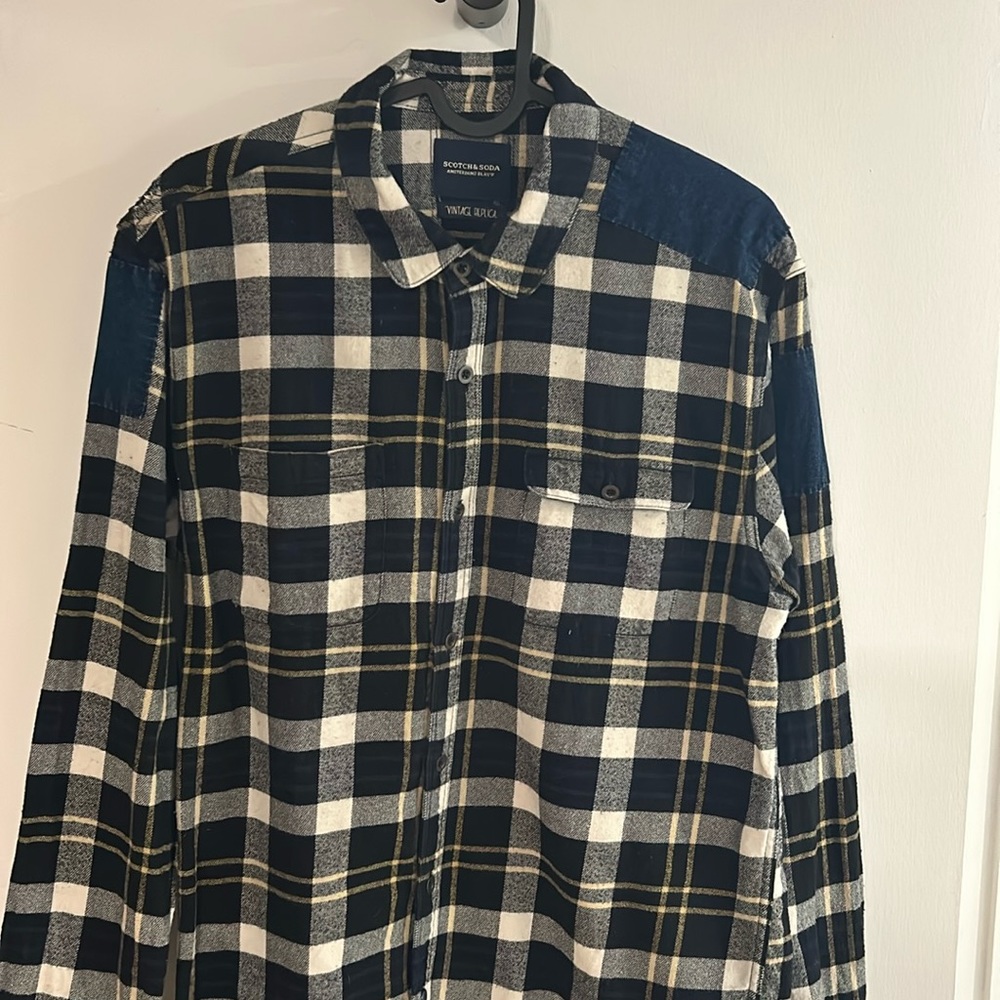 Scotch&soda men’s plaid long sleeve button down printed shirt size Medium